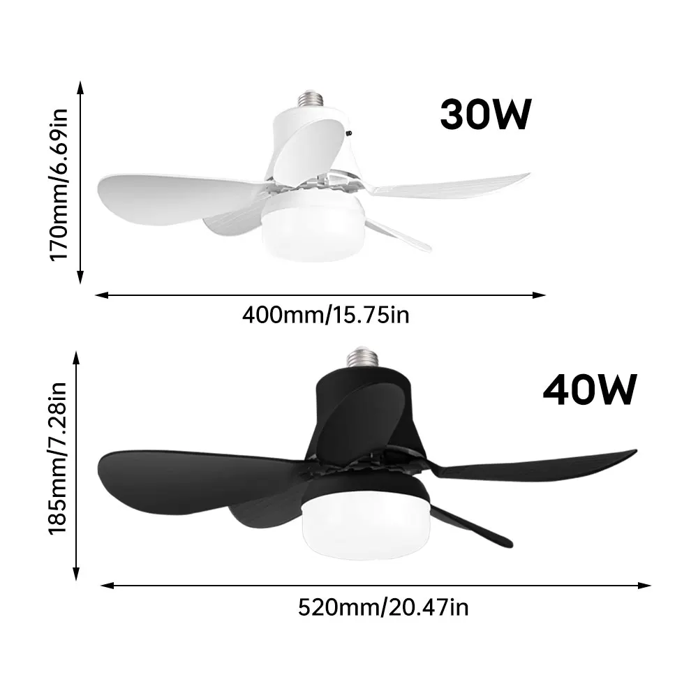 Imagem -05 - Controle Remoto e Iluminação Ventilador de Luz Led Ventilador de Teto Silencioso Inteligente E27 Converter Base Sala de Estar 40w