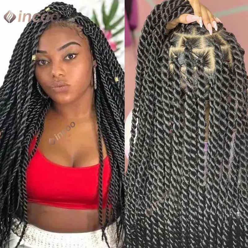 Synthetic Senegalese Twist Braided Wigs for Black Women Goddess Box Full Lace Frontal Braiding Wig Faux Locs Braids Lace Wigs