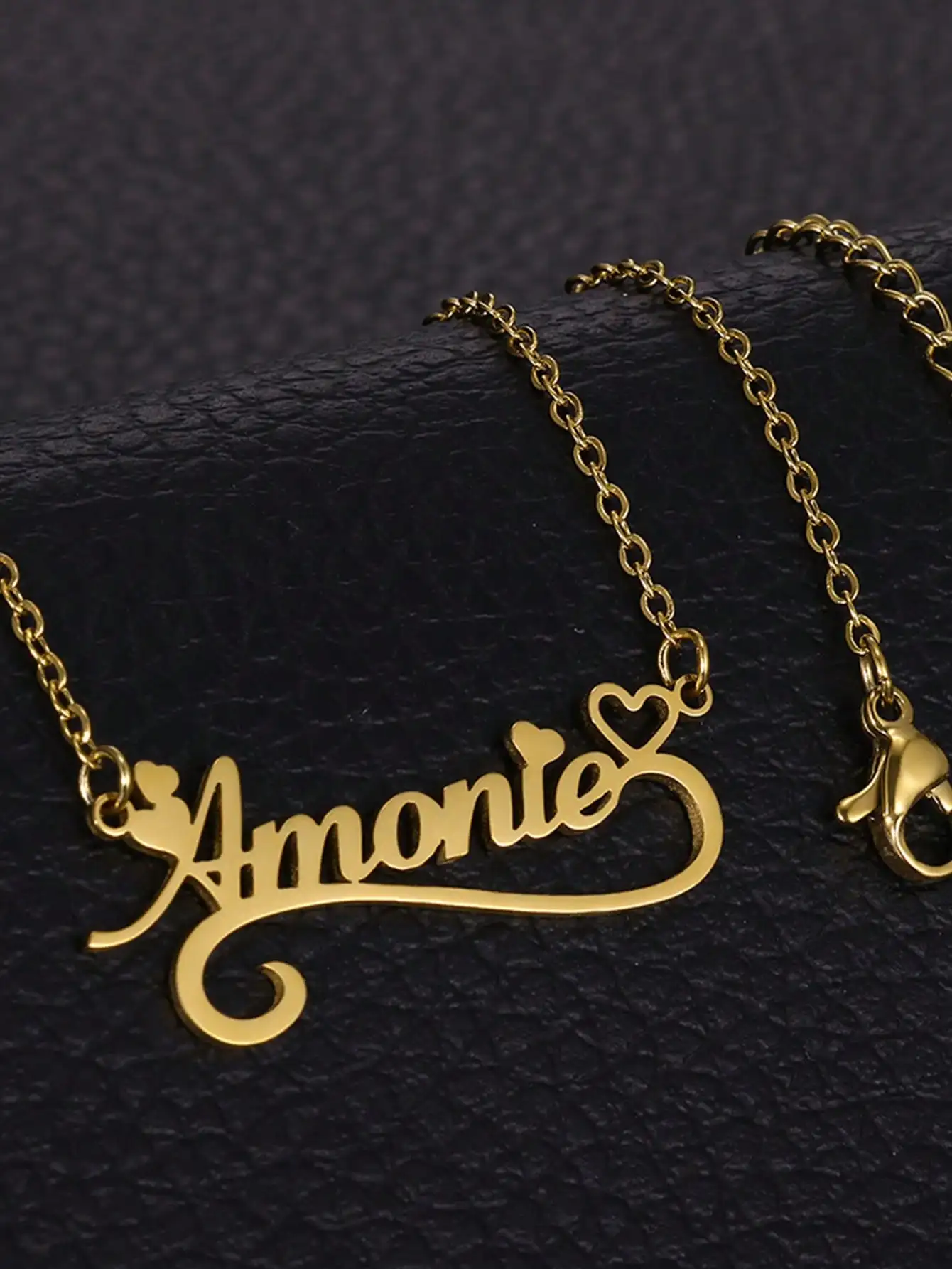 Benutzer definierte Name hohle Herz Halsketten für Frauen Edelstahl Kette kursive Skript Name Halskette Weihnachts feier Schmuck Geschenk – Detail 8