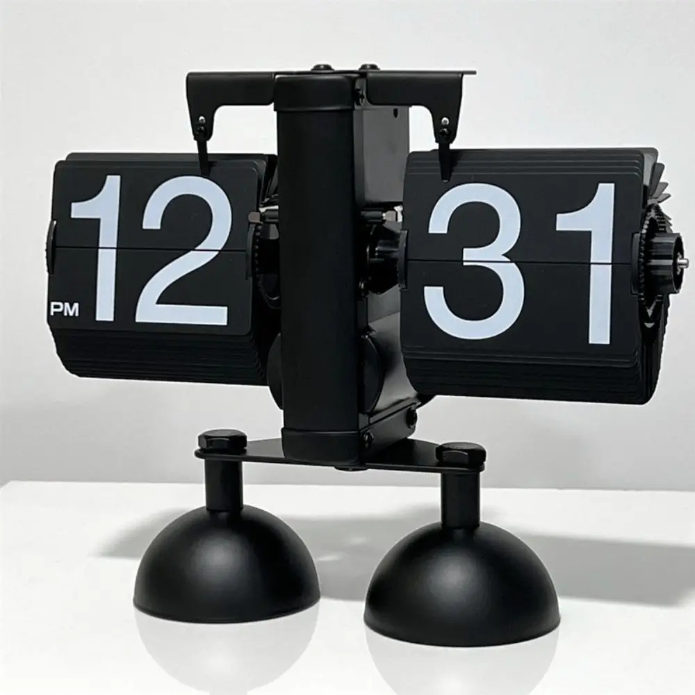 Mechanical Automatic Flip Clock Nordic Style Portable Desk Flipping Clock Internal Gear Operated Removable Vintage Metal Clock