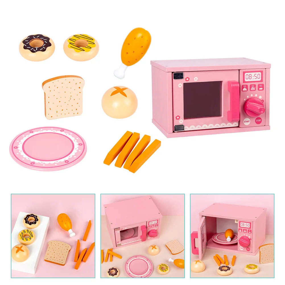 

Toddler Microwave Toy Kids Kitchen Appliances Toys for Girls Utensils Pink Pretend