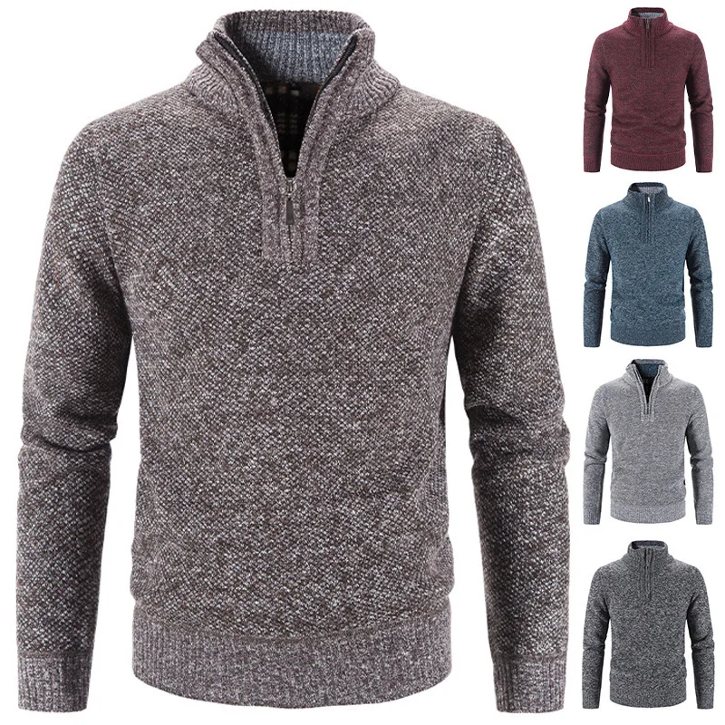 New Winter Cotton Zipper Cardigans for Men Fashion Casual Social Men Sweaters High Collar Warm Winter Knitted Sweater Men