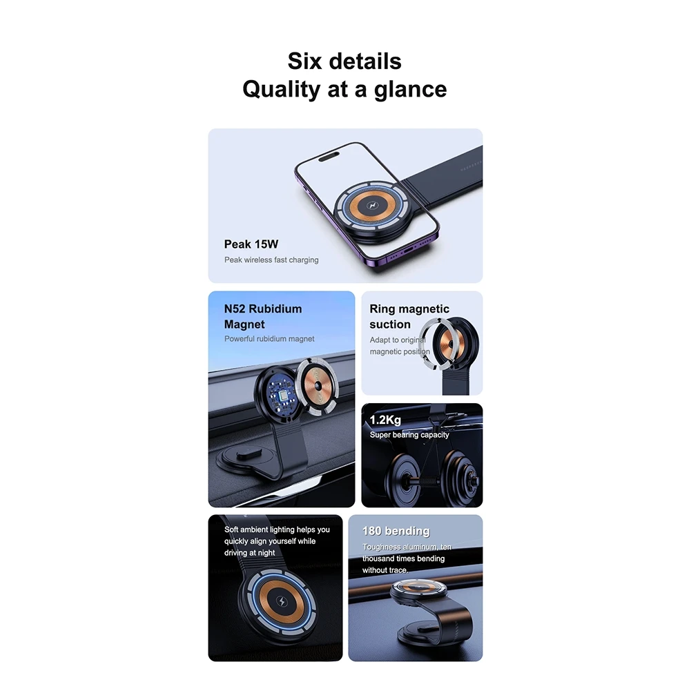 360 Degree Rotation Adjustable Magnetic Car Phone Holder Wireless Charging Panel Magnet Suction Mobile Phone Bracket-X62A
