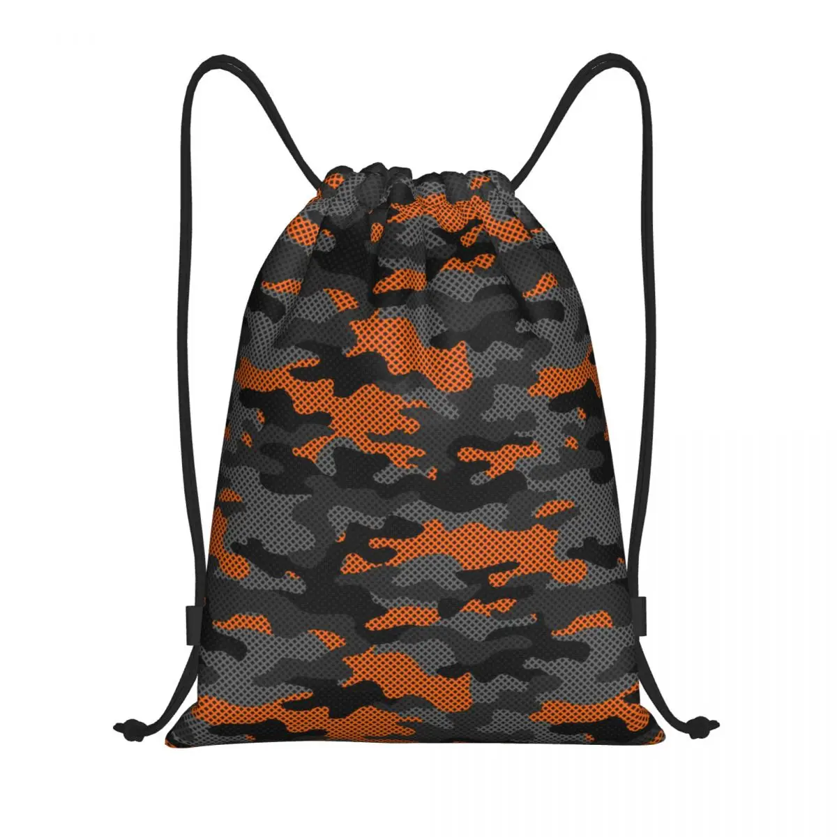 

Custom Camouflage Dark Black Orange Camo Drawstring Bags Women Men Lightweight Sports Gym Storage Backpack