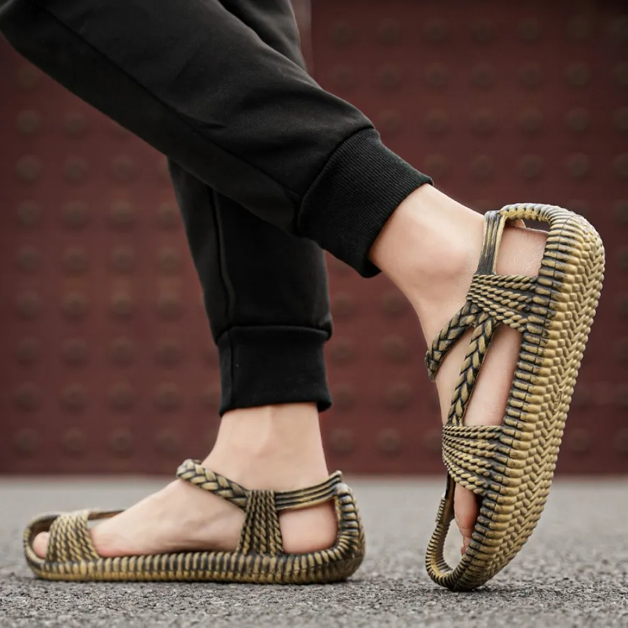 Damensandalen, Bequem und Atmungsaktiv, Retro-Stroh-Look, Antiker Bronze-Römischer Stil, Perfekt für Strandurlaube und Spaziergänge – Detail 2