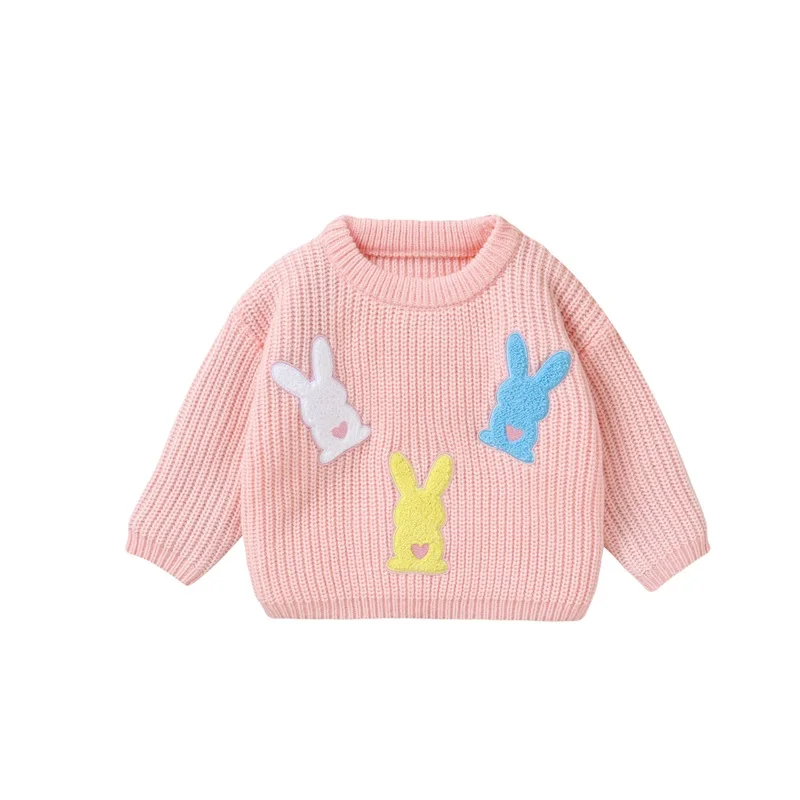 

Toddler Girls Knit Easter Sweater Long Sleeve O Neck Bunny Embroidery Pullover Knitwear