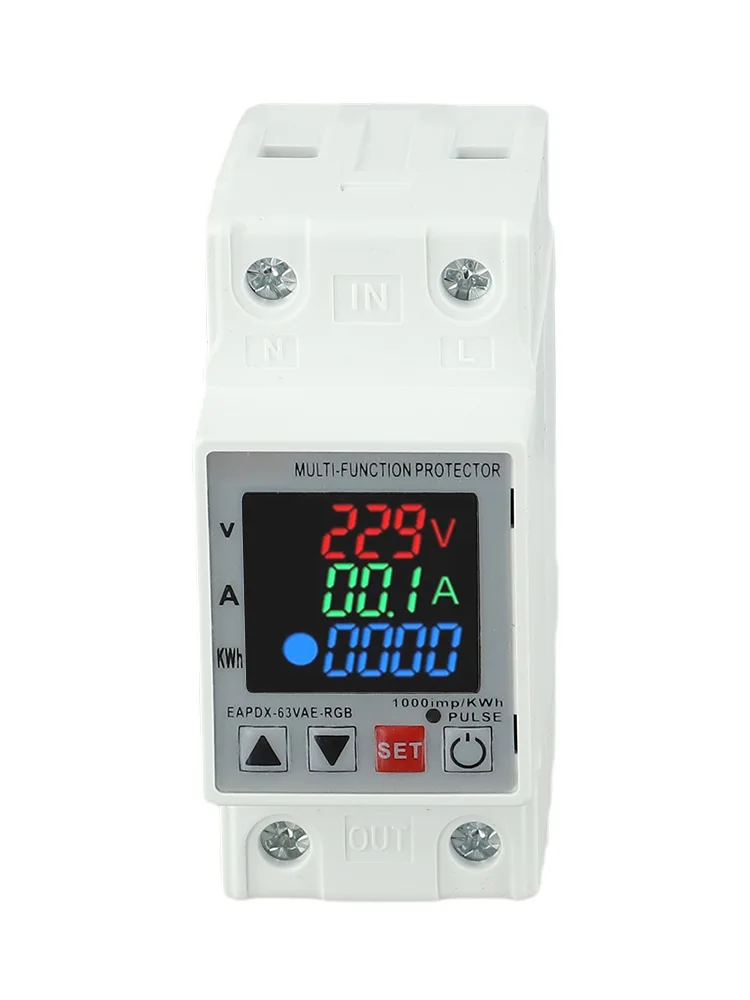 

Electricity Safety Adjustable 3IN1 Display Din Rail Protector Relay Over Voltage Current Device Rated at 63A 230V