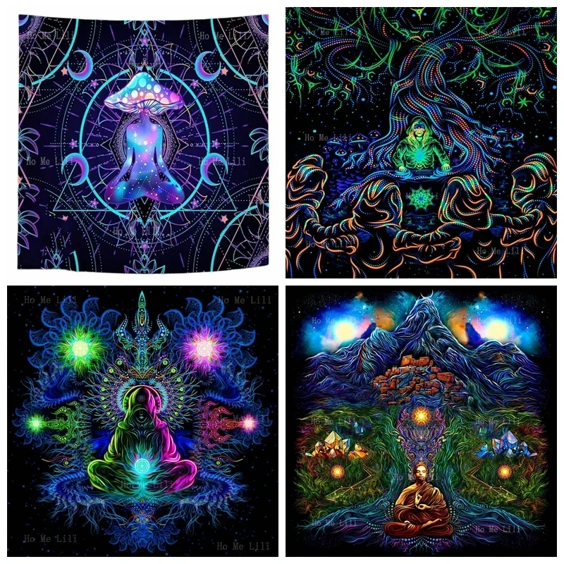 Ilumina infinita Profundidades do espaço Trippy Cogumelo Chakra Colorido Mandala Indiano Hippie Psicodélico Tapeçaria Pendurada na Parede