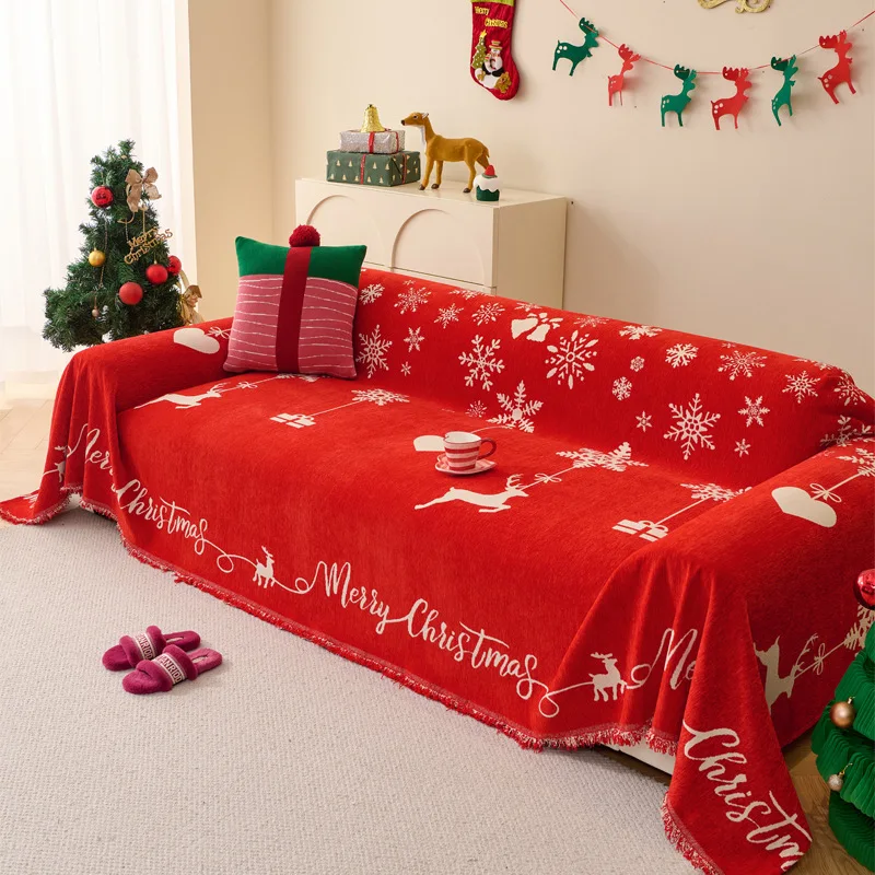 Christmas Universal Chenille Sofa Cover Four Seasons Slip-resistant Simple Sofa Blanket Full-wrap Cat-proof Towel Covers