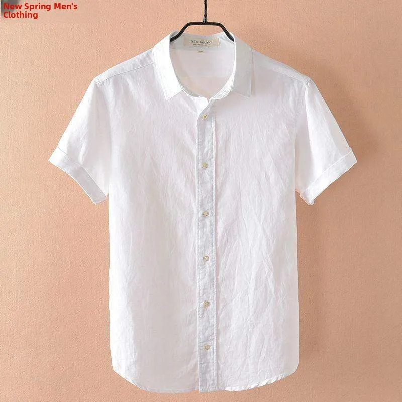 

Men's Casual Linen irt ort Sve Thin Collar Summer Lightweight Cotton Linen Material Youth White irt Breathable Slim ...