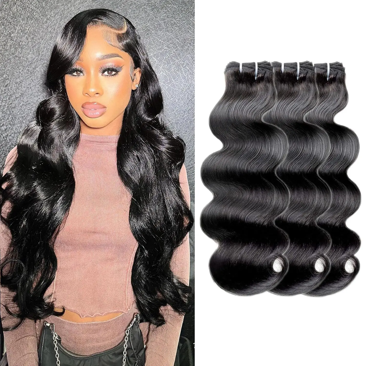 Body Wave Bundles Human Remy Hair Weave Bundles Brazilian Hair Weave Extension 3 Bundles Deals Weft Natural Black For Women