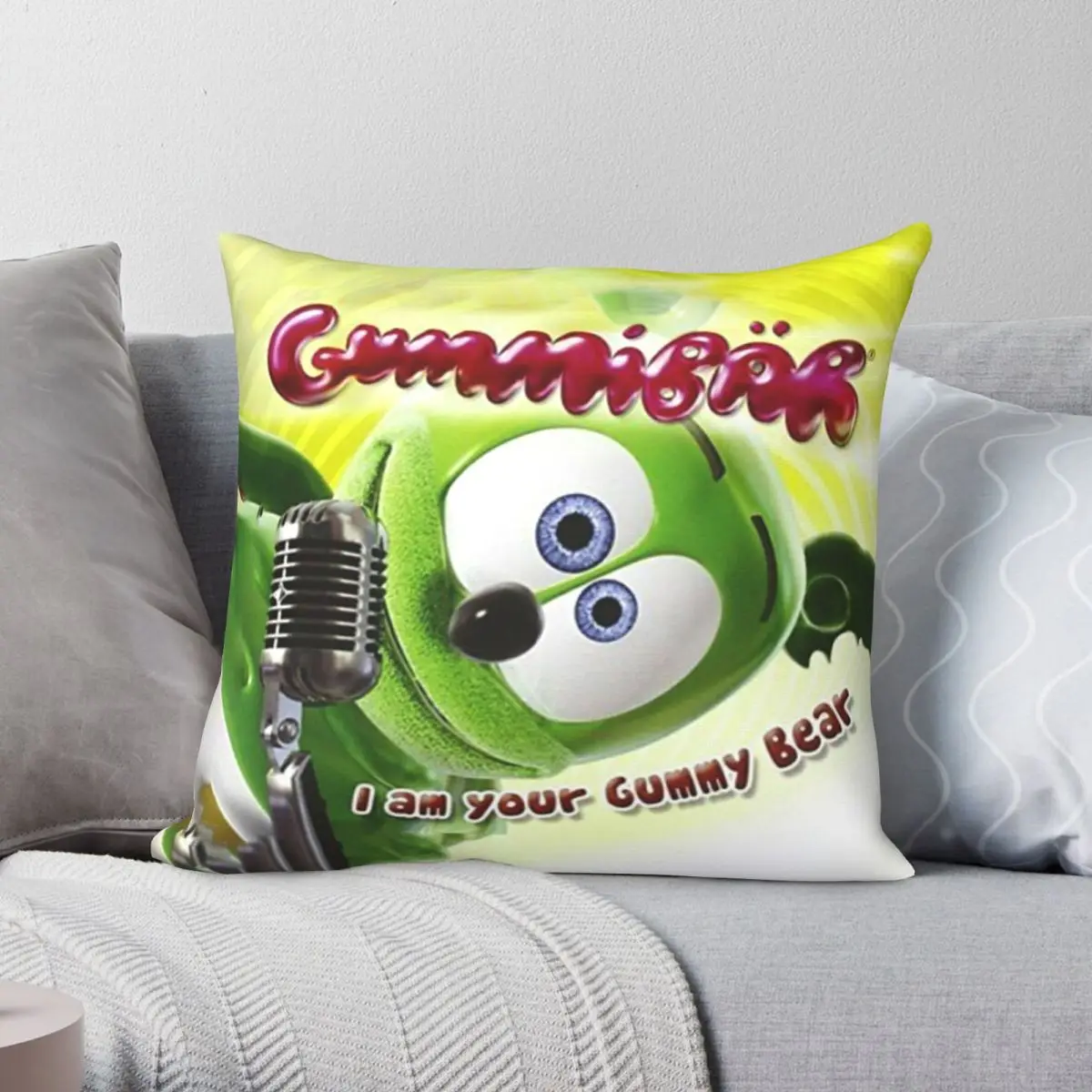 Gummibaher I Am Your Gummy Bear 사각 베개 케이스, 폴리에스터 린넨 벨벳 패턴, 지퍼 장식 베개 케이스, 홈 쿠션 커버