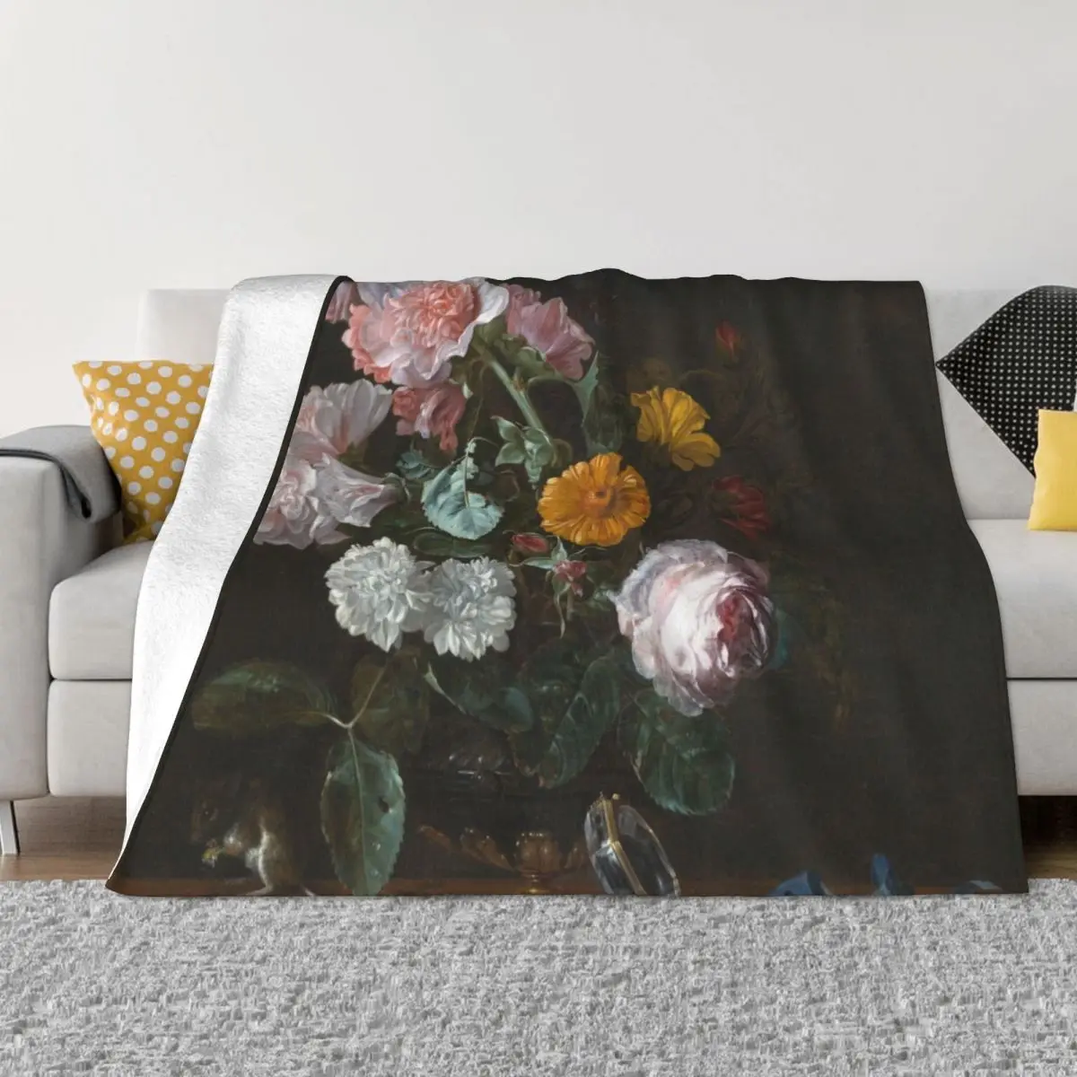 

Willem Van Aelst - Vanitas Flower Still Life Throw Blanket Luxury Brand Custom fluffy christmas gifts Blankets