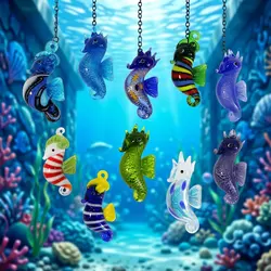 Pendentif cheval de mer en verre de Murano, accessoires de décoration d'aquarium, Mini figurine d'animal marin mignon, feuille d'argent Auckland, ornements artisanaux
