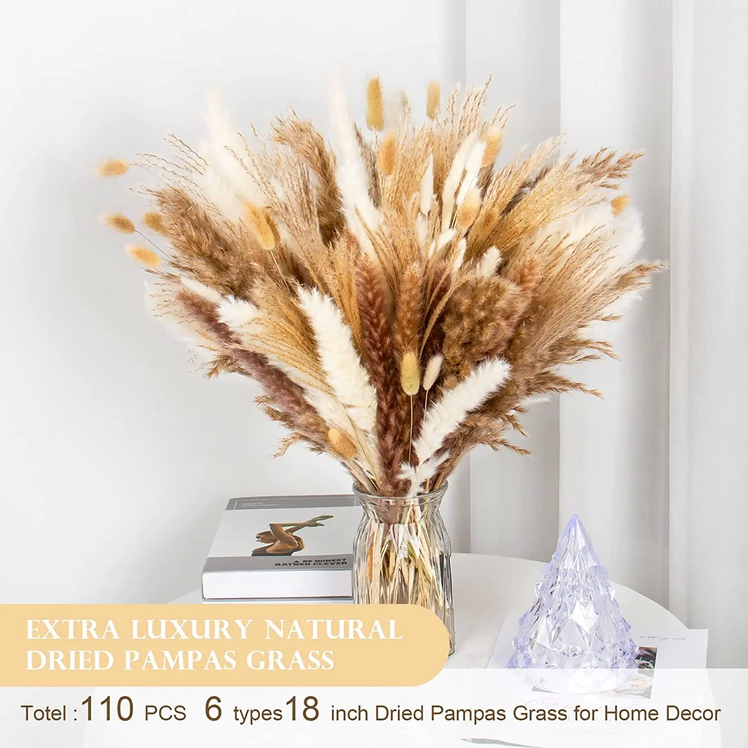 110PCS Natural Dried Pampas Grass Bouquet,Boho Home Decor Bouquet, Phragmites Dried Flowers,Bouquet for Wedding Decor