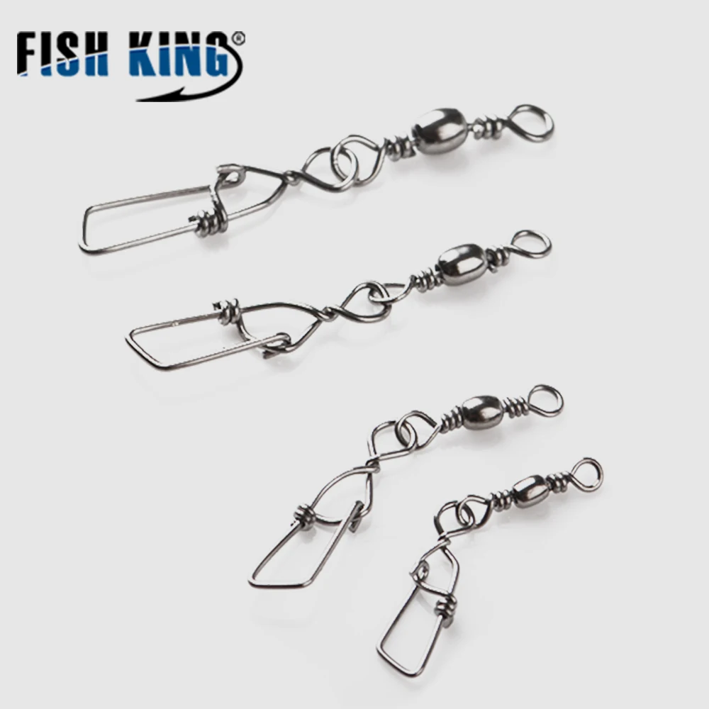 FISH KING 30pcs/Lot Stainless Steel Fishing Connector Pin Bearing Rolling Swivel 6#8#10#12 Lure Tackle Fishing Accessorries