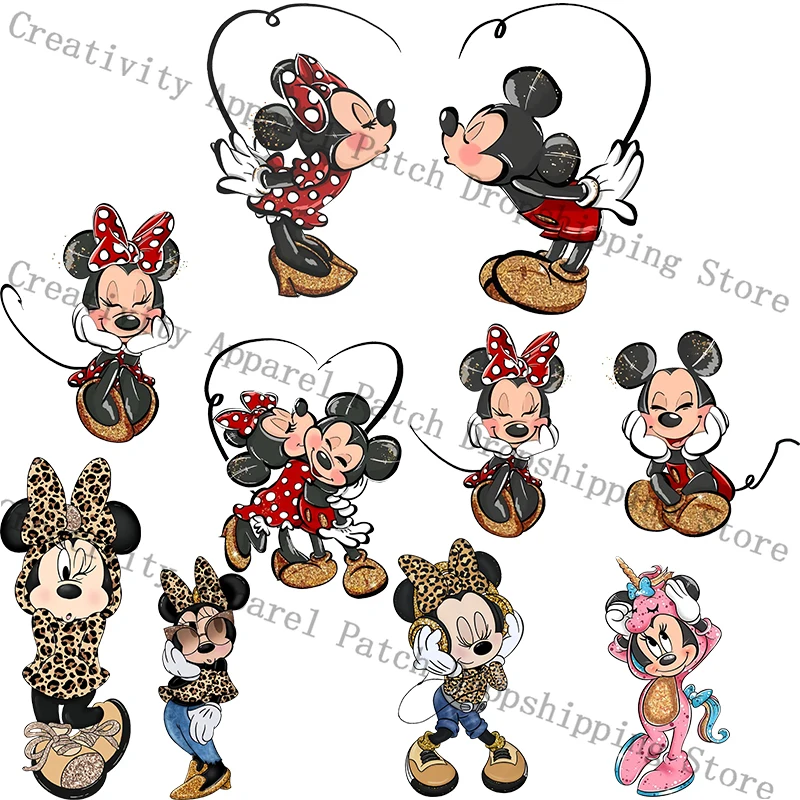 Mickey Minnie Mouse Animal Pattern Patches for Clothing Women Kids DIY T-shirt Garment Accessory Heat Transfer Patch Kawaii Gift