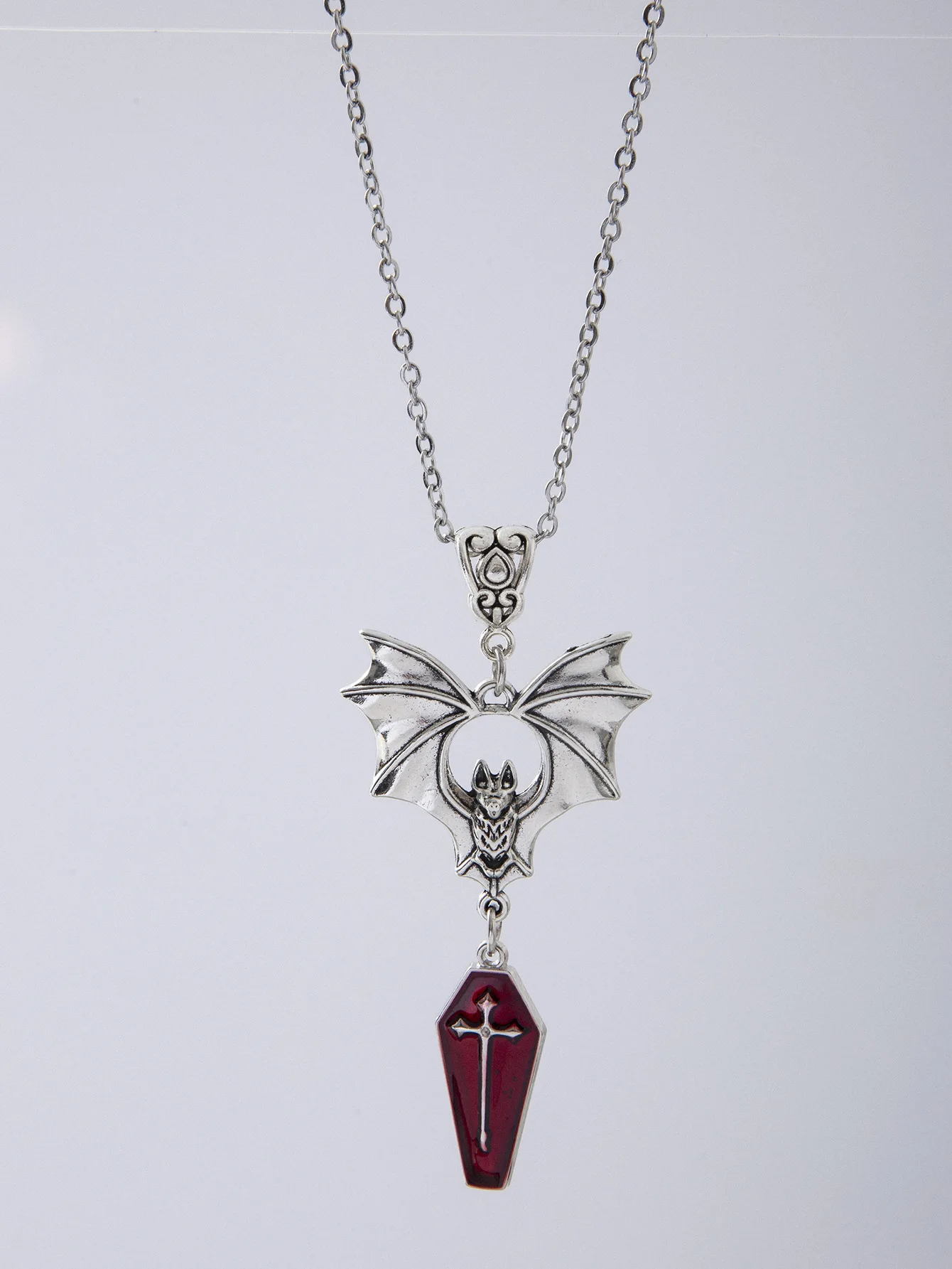Vampire Bat Necklace, Gothic jewelry, Vintage, Crucifix coffin, Pagan, Witch, Alternative, Witch accessories, Choker For Women