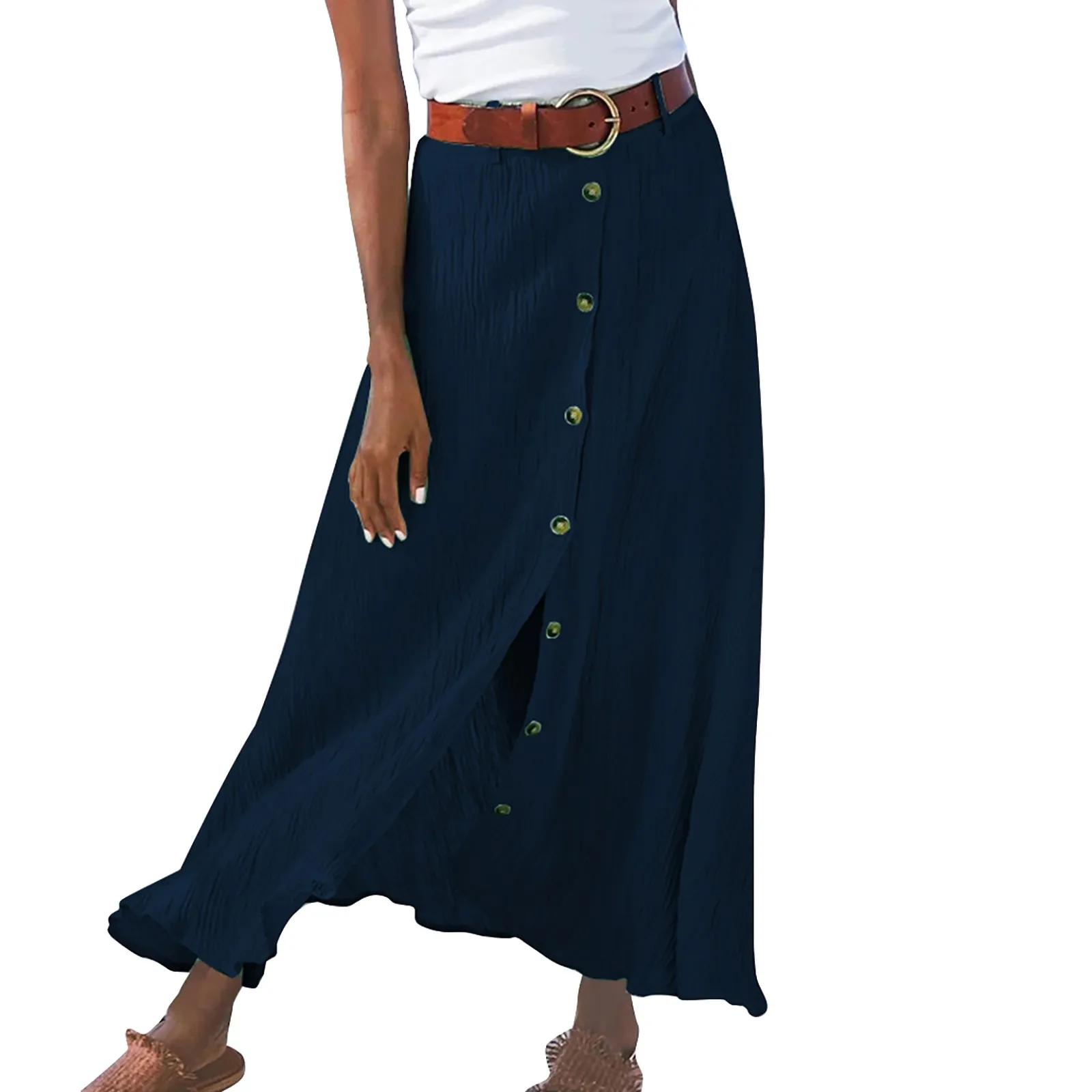 Cotton And Linen Ladies Skirt Summer Solid Single Breasted Half Length Slit Hip Mid Waist Skirt 2024 New Fashion Versatile Skirt