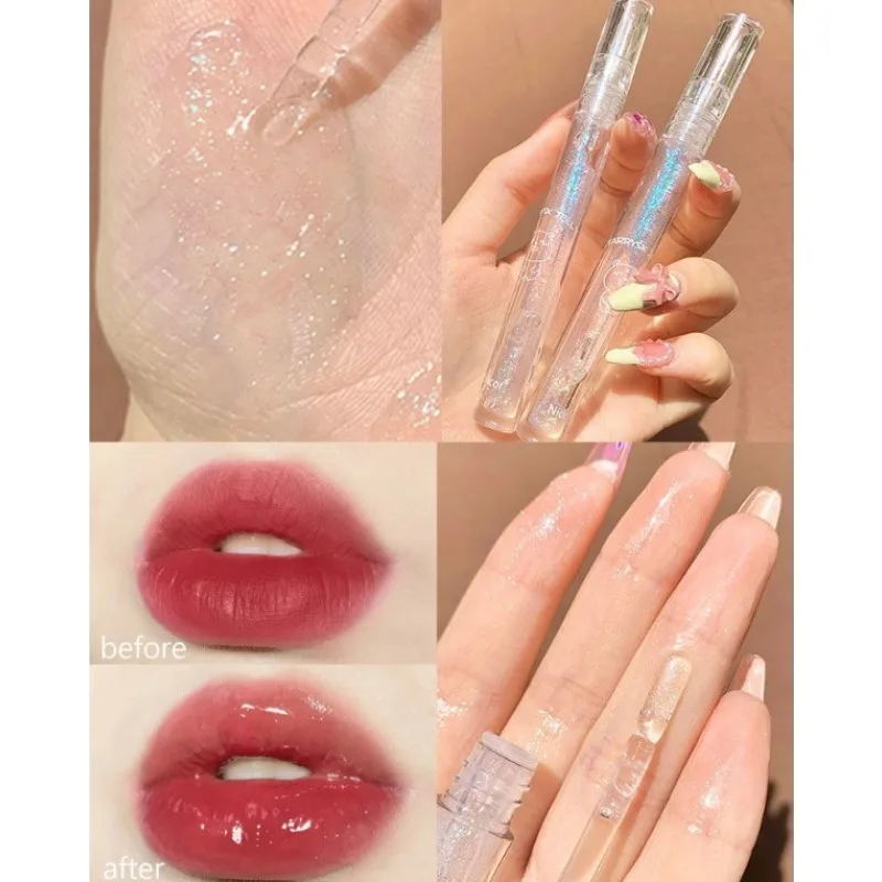 Transparenter blauer funkelnder Spiegel-Wasserglanz-Lipgloss, täglicher überlappender Nachtgebrauch, Lippenschutz, feuchtigkeitsspendendes Lippenöl, Makeupil