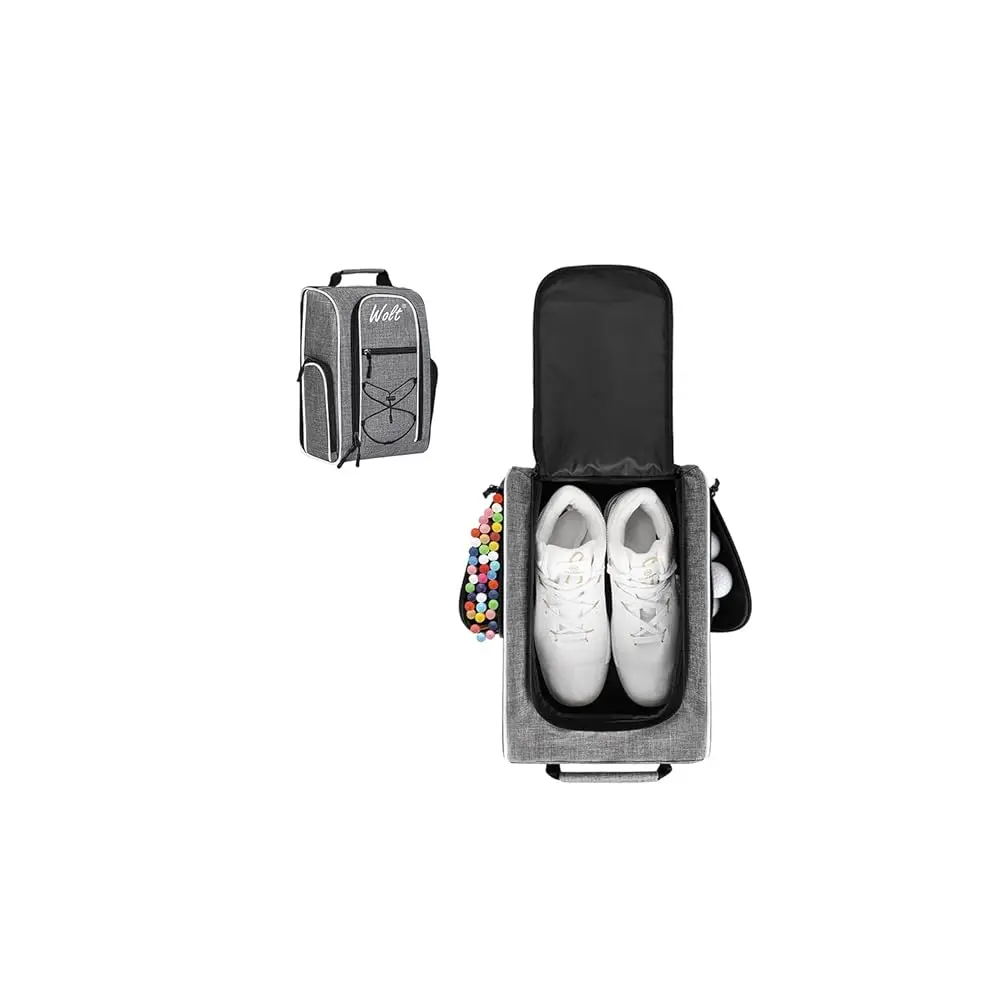 Wolt Golf Shoe Bag - Sports & Travel Shoes Carrier Bags with Ventilation & Double Outside Accessory Pocket for Socks, Tees, G