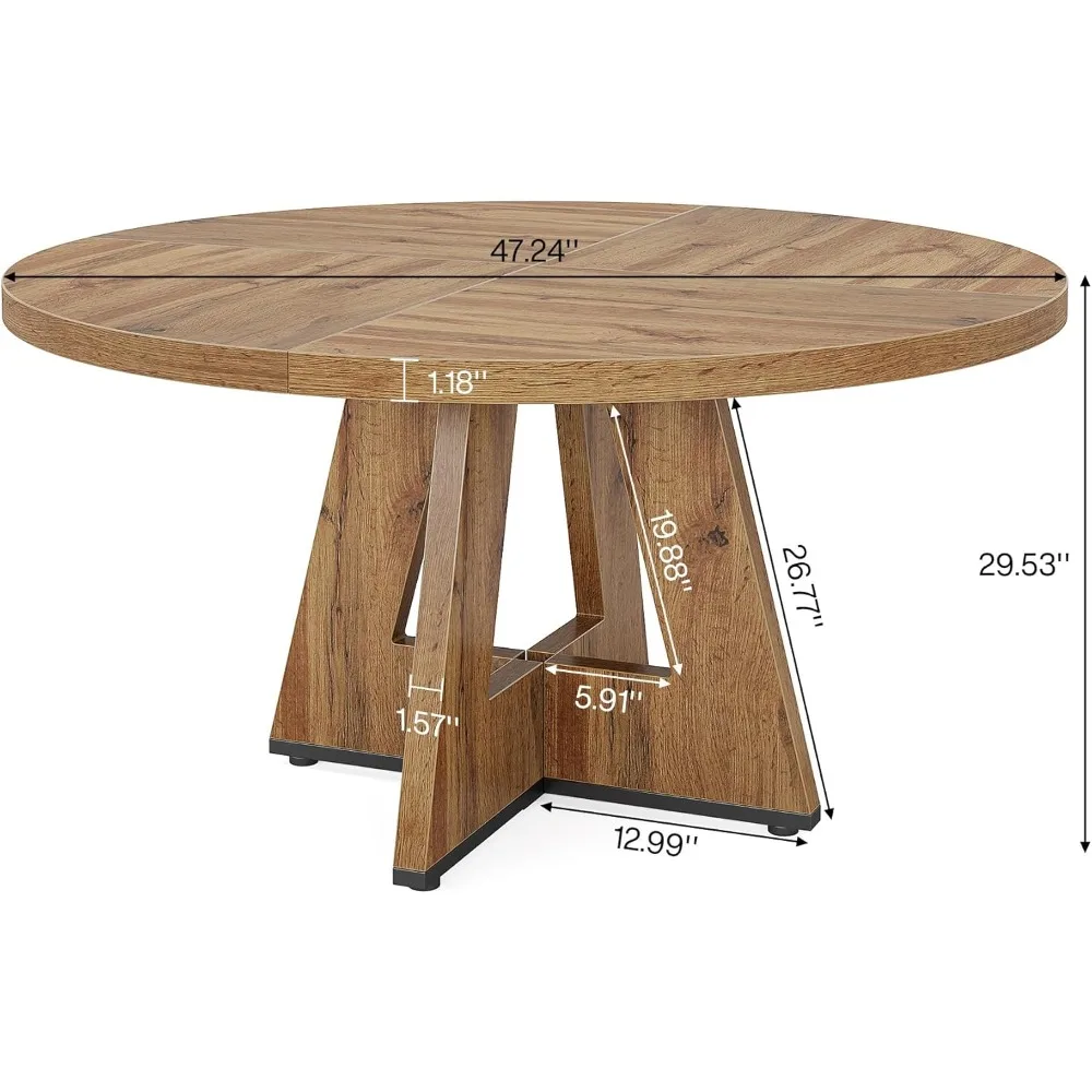 

Round Dining Table Wood Kitchen Table for Dining Room, 47" Dinning Room Tables for 4 Adult, Farmhouse Dinner - HOME