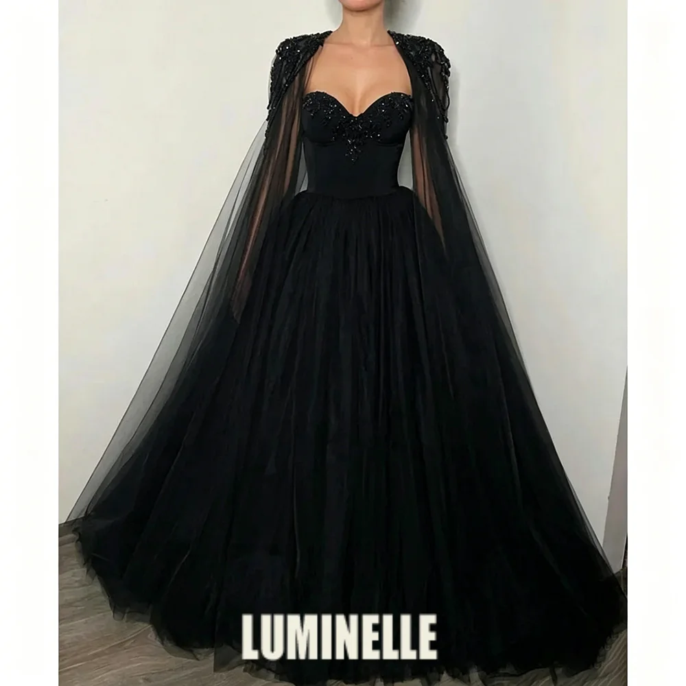 Customized Elegant Party 2026 for Wedding Evening Dresses Woman Elegant Black Shawl Ball Gowns Beads Gauze Prom Dress