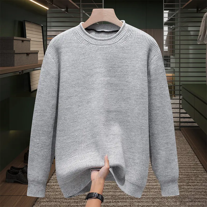 

Мужской осенне-зимний трикотажный джемпер с круглым вырезом, повседневный, универсальный, однотонный, с длинным рукавом, из смесовой ткани (полиэстер, акрил, нейлон)