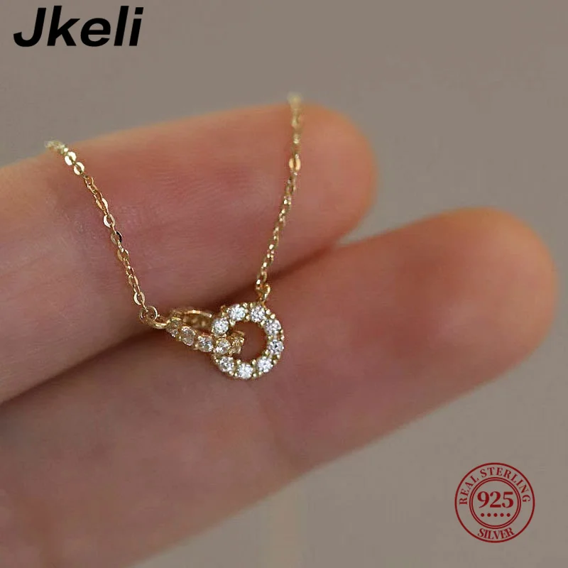 Jkeli 925 Sterling Silver Bracelet Interlocking Circles of Cubic Zirconia 14K Gold Plated Bracelet for Women Party Engagement