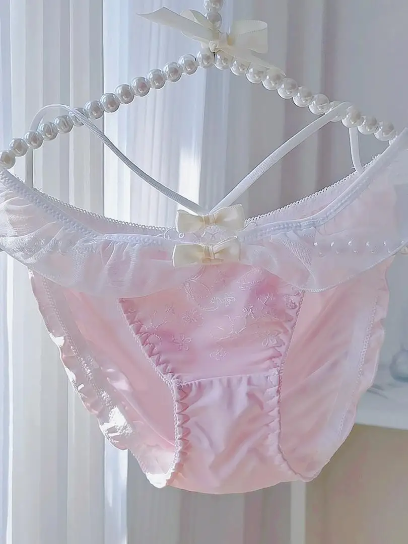 Dziewczęca bielizna Lolita z niskim stanem i wydrążonymi koronkowymi spodniami trójkątnymi w nowym stylu wróżki i słodkie japońskie majtki z haftem kwiatowym — zdjęcie 4