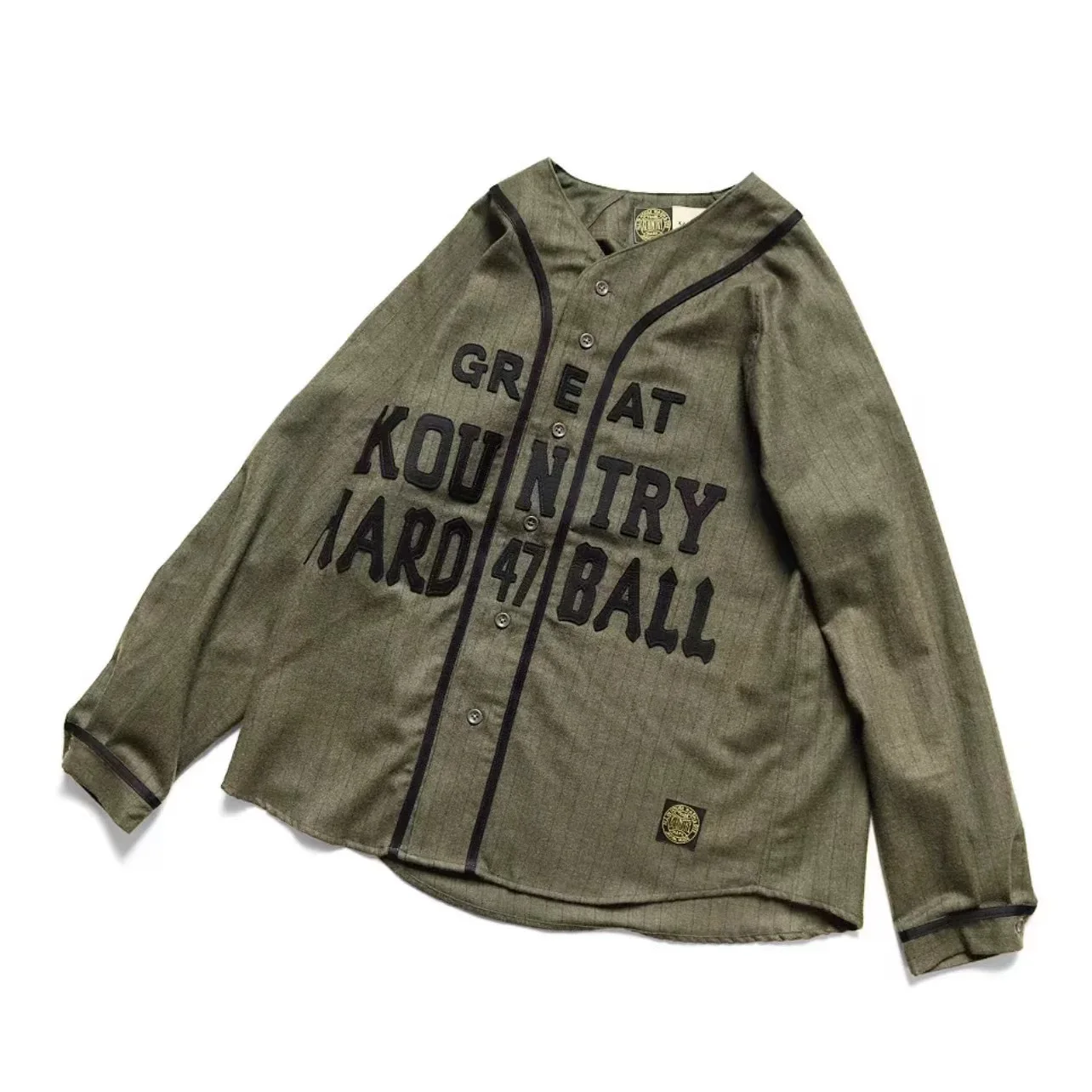 

KAPITAL Wool Blend Striped Letter Embroidery Jaet irt Outerwear Loose Fit Casual ex Long Sve Spring Season