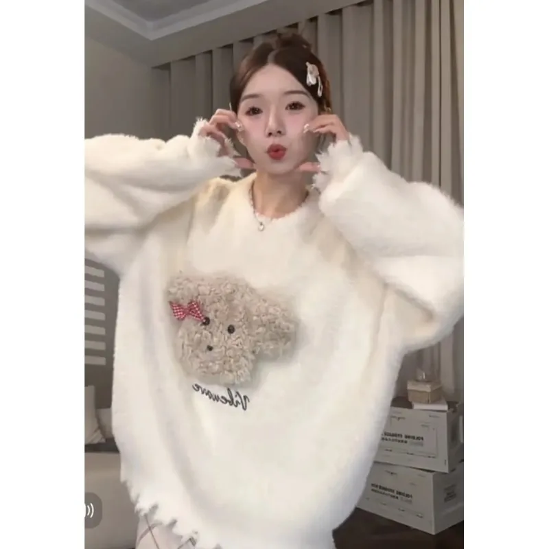 

Fashionable Round Neck Pullover Sweater for Women Autumn and Winter 2025 New Soft and Waxy Loose Knitted Long-sleeved Warm Top