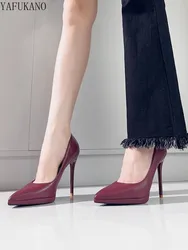 Womens Wine Red Matte Leather High Heels Fashion Pointed Toe Waterproof Platform Stiletto Heels Shoes Girl Party Prom Shoes 43