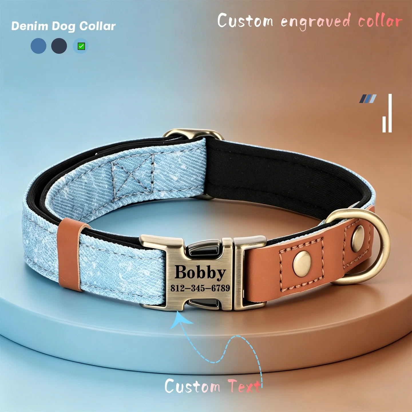 Maßgefertigtes Denim-Hundehalsband Gravierte Hundehalsbänder Verstellbares Haustier-ID-Halsband Langlebig für Kleine Mittlere Große Hunde – Detail 6