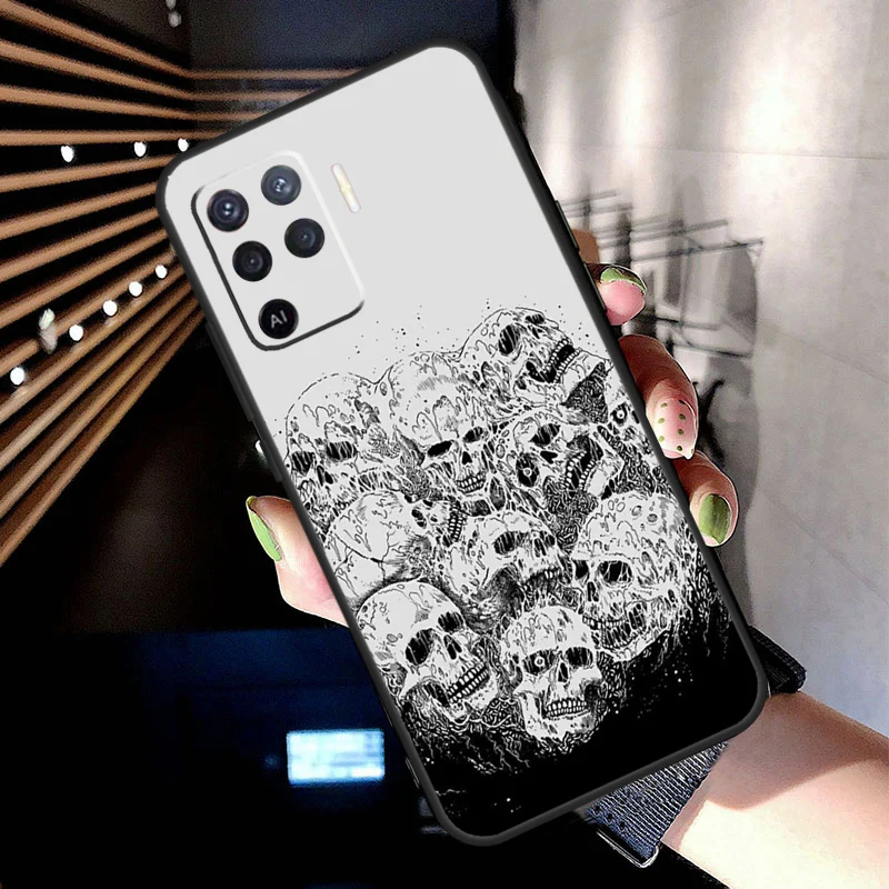 Gothic Fashion Skull Case For OPPO A96 A76 A16 A94 A74 A54 A53 A57 S A15 A52 A72 A93 A5 A9 A31 A17 A77 A78 Coque