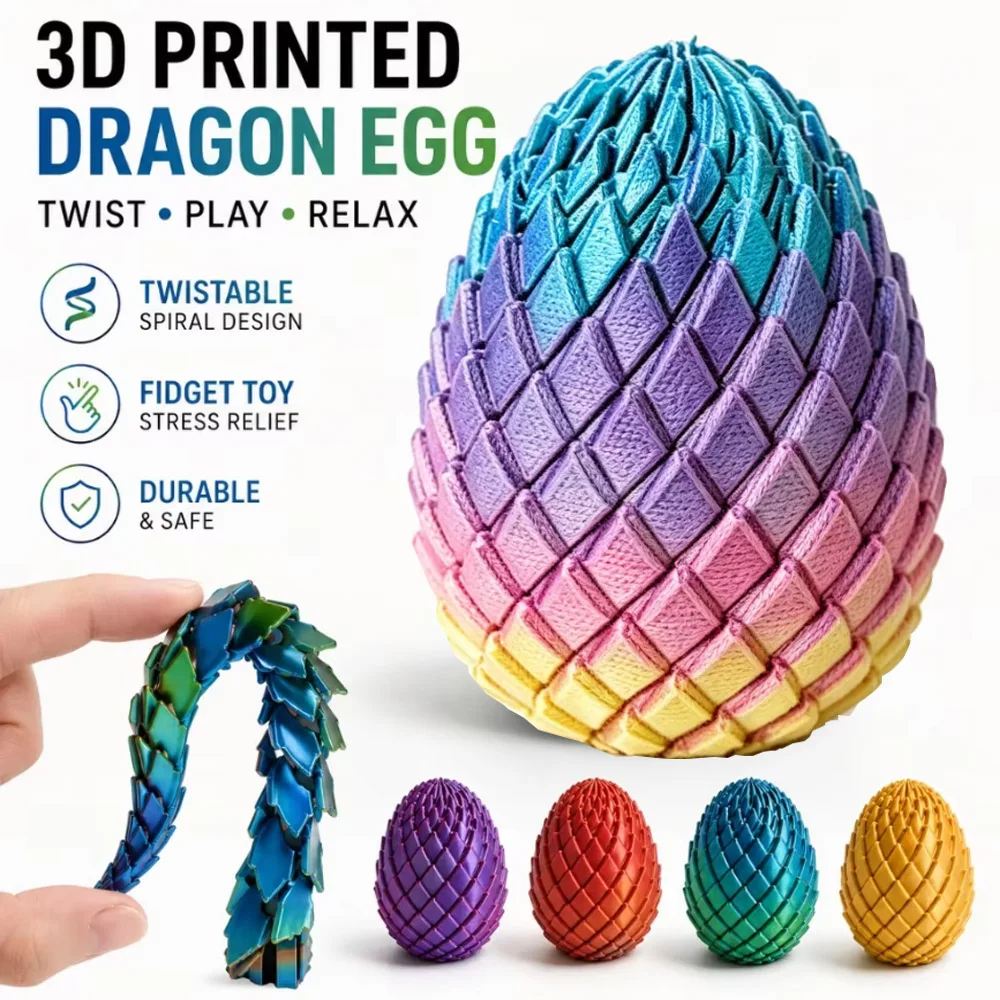 3D Printing Dragon Egg Stress Relief Toy Fidget Gadget Stress Relief Desktop Ornament Home Decor Deformable Twist Egg Creative