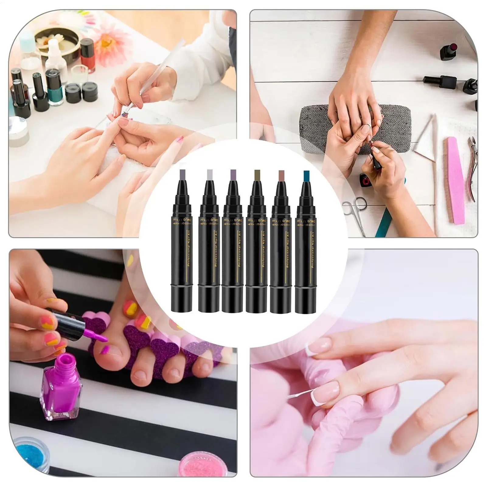 Nail Pen 6Piece Nail Varnish Pens Quick-Dry Long-Lasting Graffiti Painting Brush for Manicure Salon Pedicure Home Beginners