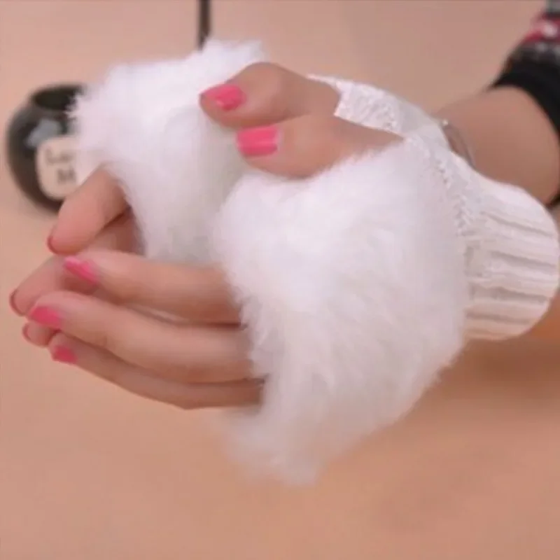 Women Winter Plush Knitted Woolen Gloves Keep Warm Half Finger Mittens Fashion Casual Soft Girls Clothes Punk Gothic Gloves