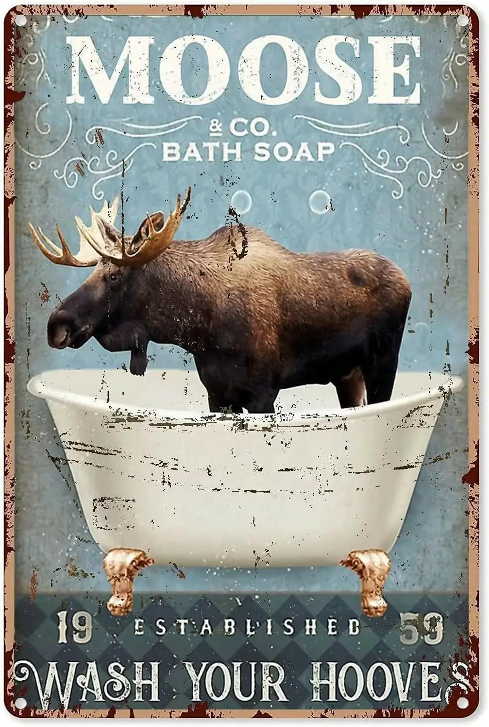 1p,Moose Wash Your Hooves Vintage Tin Sign Funny Bathroom Decor Home Wall Decor Birthday Anniversary Housewarming Gifts Women Me