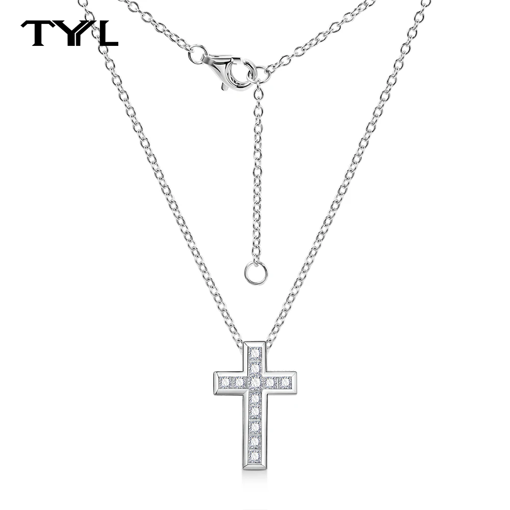 

TYYL Moissanite Cross Pendants Necklace For Women Men Princess Cut Sparking Diamonds S925 Sterling Silver Choker Luxury Jewelry