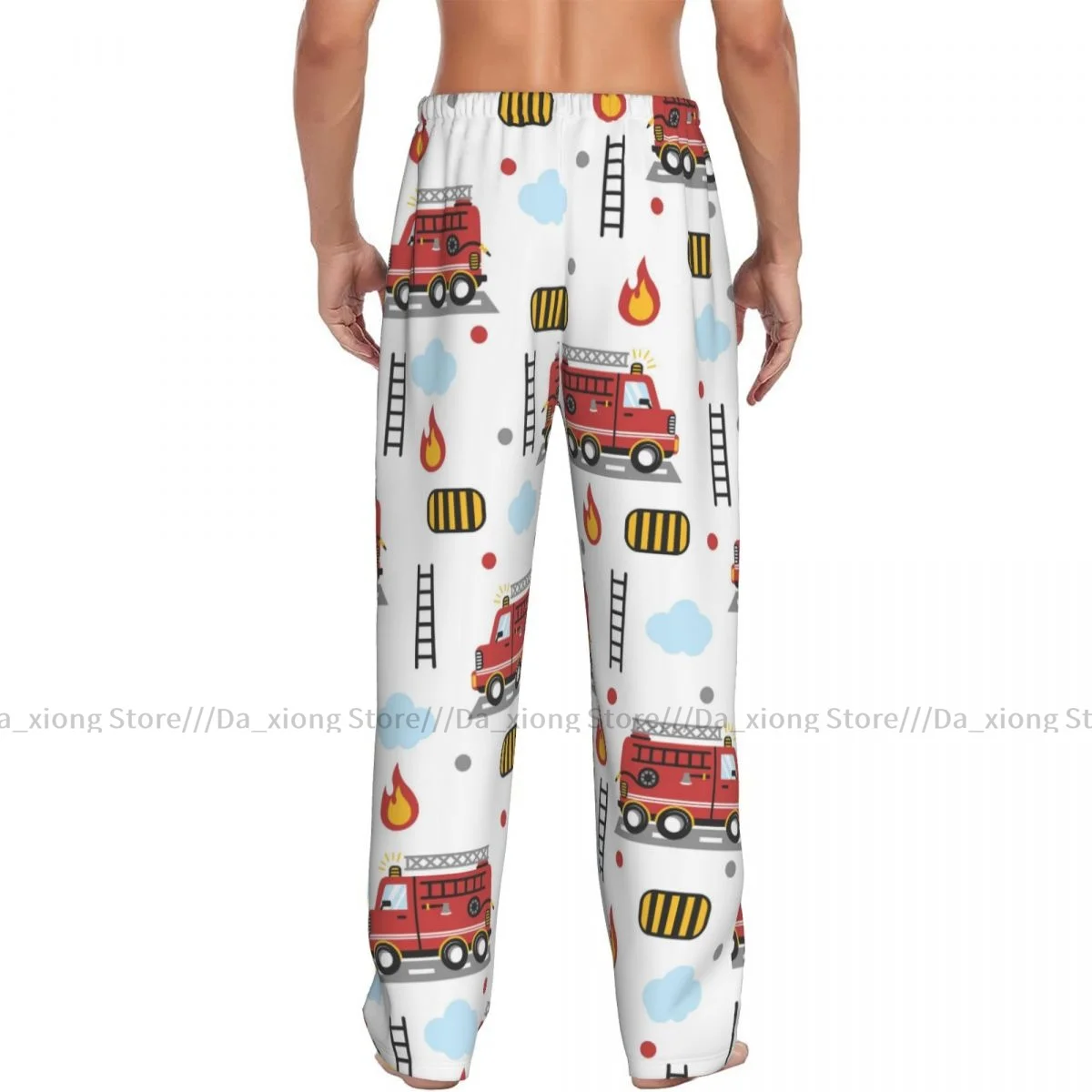 Ropa de dormir para hombre, pantalones de dormir sueltos, pijama de bombero con dibujos animados de fuego, pantalones largos de salón, ropa informal para el hogar