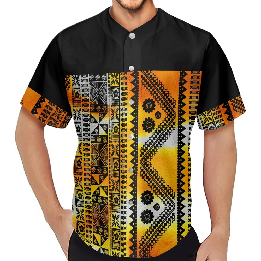 

Men Designer Shirt 2023 New Polynesian Tribal Clothing Samoa Baseball Jersey Fiji Masi Print Short Sleeve Breathable Button Up