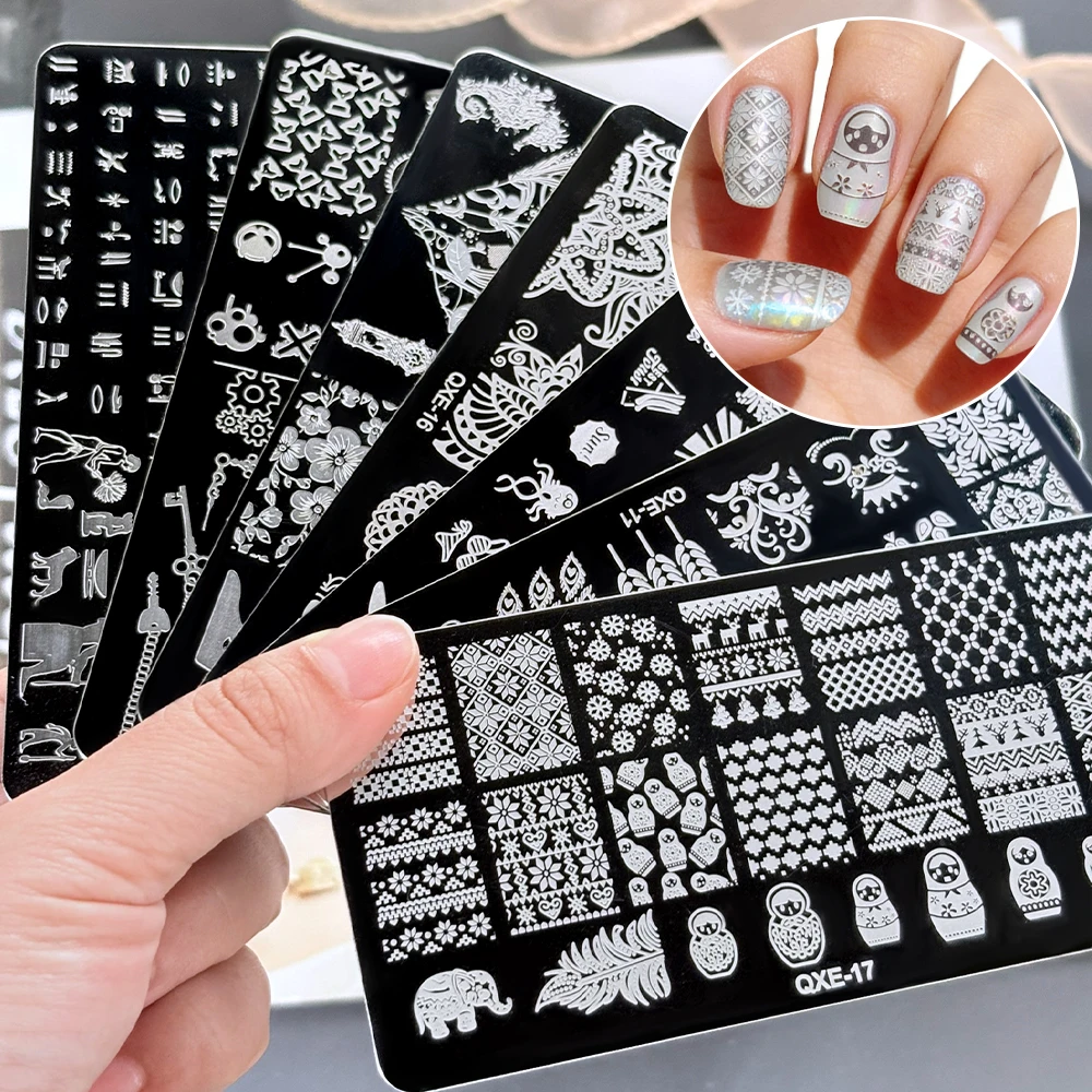 

1pc 12*6cm Geometric Nail Art Stamping Plate Stainless Steel Stripes Grid Lines Image Nail Template Reusable Manicure Print Tool