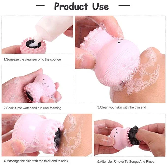 Silicone Cleaning Brush Facial Exfoliating Deep Clean Massage Brush Face Blackhead Removal Cleanser Octopus Shape Scrubber 1pcs