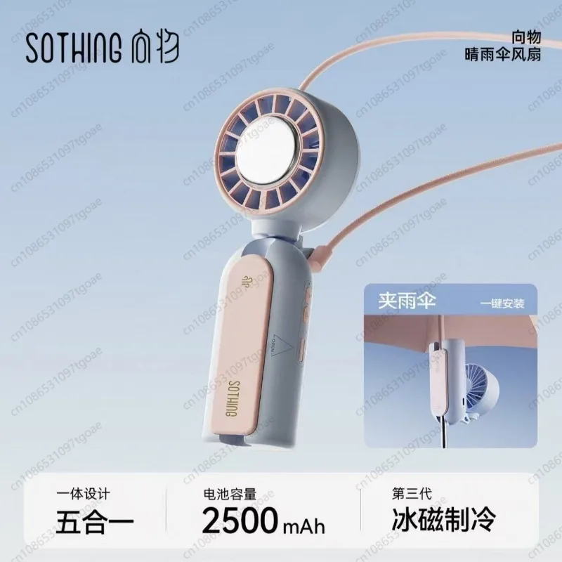 Portable Handheld Fan with Ice Cooling, High Wind Mini Personal Fan Featuring Neck Clip & Umbrella Fan Design