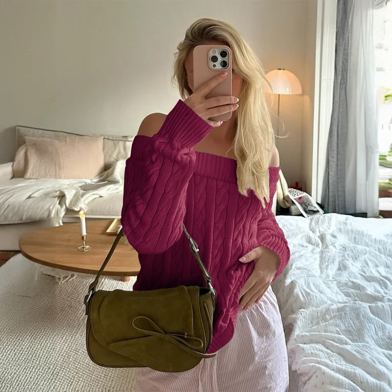 سترة غير رسمية للتنقل بلون سادة وأكمام طويلة سترة صوفية ملابس نسائية لخريف وشتاء 2025