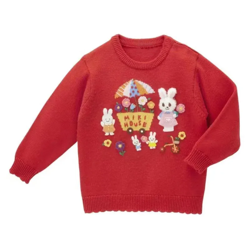 Boy's Knitwear Autumn and Winter New Cartoon Heavy Industry Bear Rabbit Good Friend Embroidered Sweater Girl Clothes