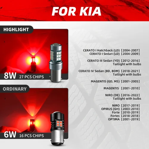 Imagen 2 del producto 2 uds P21/5W luces DE freno LED Blubs para Kia Cerato MK1/3/4 LD YD BD Magentis GD MS Niro DE Opirus GH Forte Fortes Optima