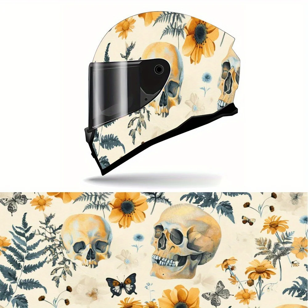 

Yellow Style Skull and Plants PVC Motorcycle Helmet Vinyl Wrap, Self-Adhesive Waterproof Sticker, Anti-Scratch Decorative Film f