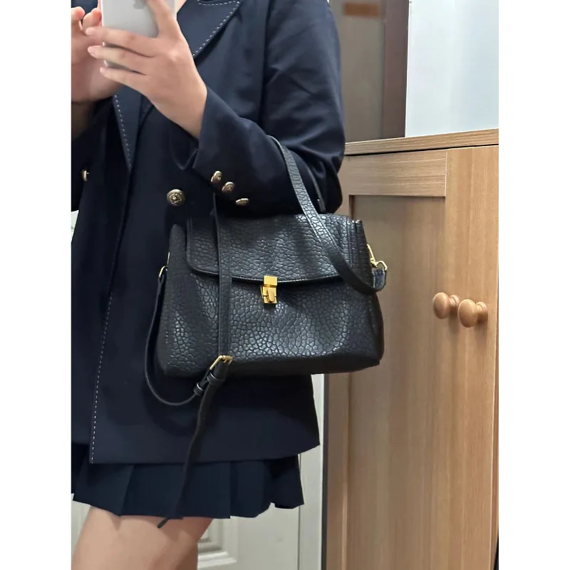 Stylish All-Matching Lychee Leather Handbag Large Capacity Soft PU 2024 Spring New Commuter Shoulder Bag Simple Crossbody Bag